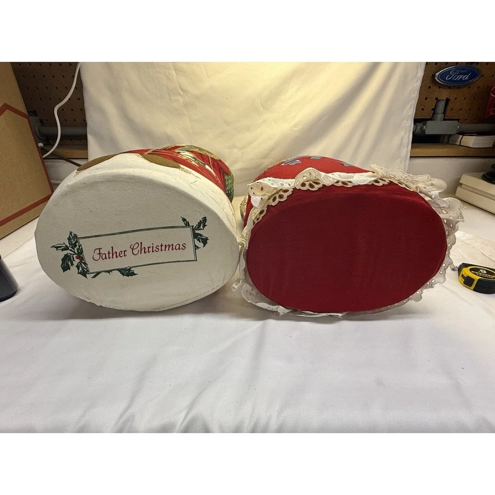 Vtg Fabric Father Christmas & Christmas Angel Stuffed Pillows Freestanding 18